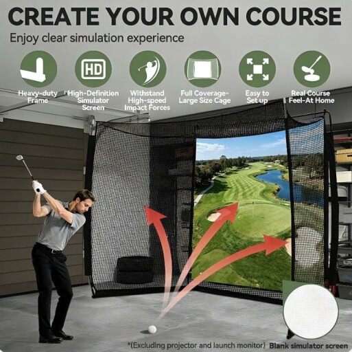 Golf practice net with target cloth, steel base, anti-tear netting, oxford cloth, fiberglass poles.