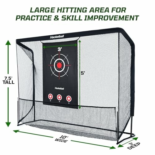 Large hitting area for practice with target and net.