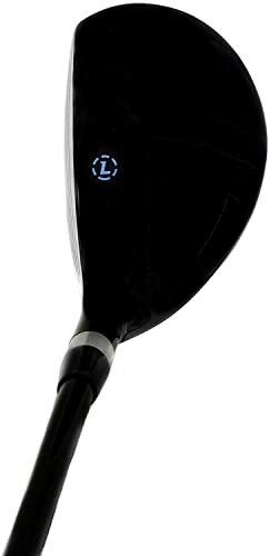 Black golf club head with a logo on top