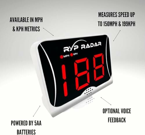 Digital speed radar showing speed in MPH and KPH.