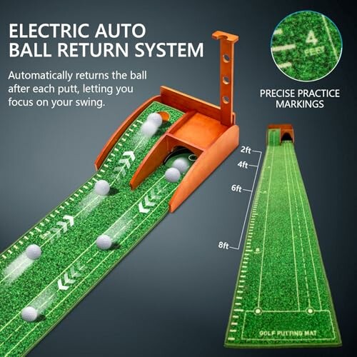 Electric auto ball return system for golf practice with precise distance markings.