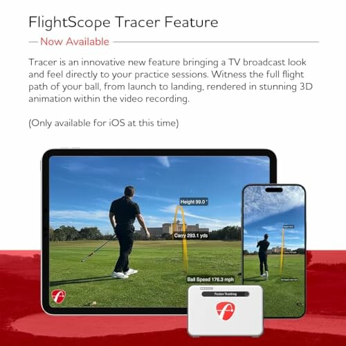 FlightScope Tracer feature showing golf ball path on devices.