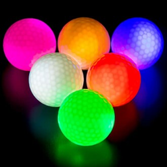Colorful glowing golf balls in various colors.