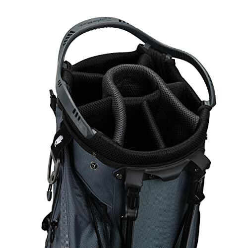 Top view of golf bag with multiple compartments