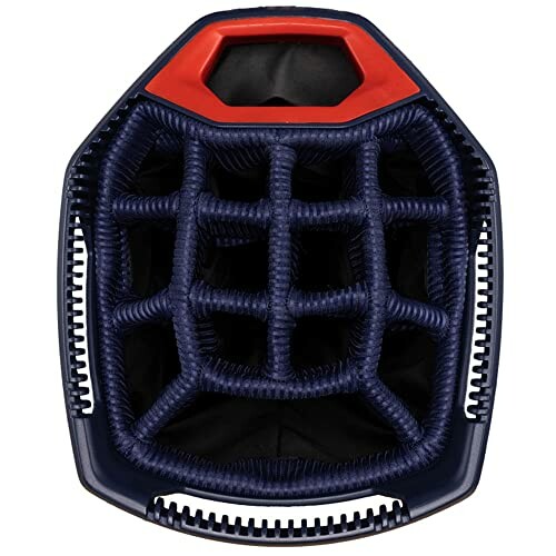Top view of a golf bag with organized club dividers.