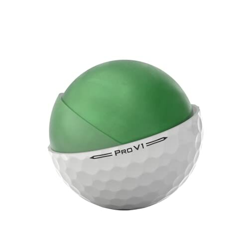 Half-sliced golf ball with green interior