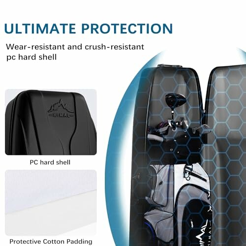 Golf club hard shell case with protective features.