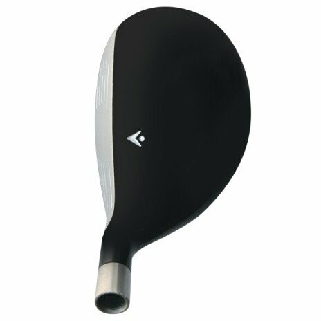 Top view of a black golf club head.