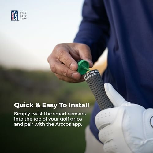 Person installing smart sensor on golf club grip.