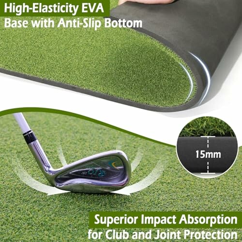 High-elasticity EVA golf mat with anti-slip bottom and impact absorption.