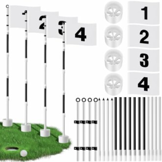Golf practice flag set with numbered flags and poles.