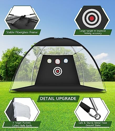 Golf practice net with target and features highlighted