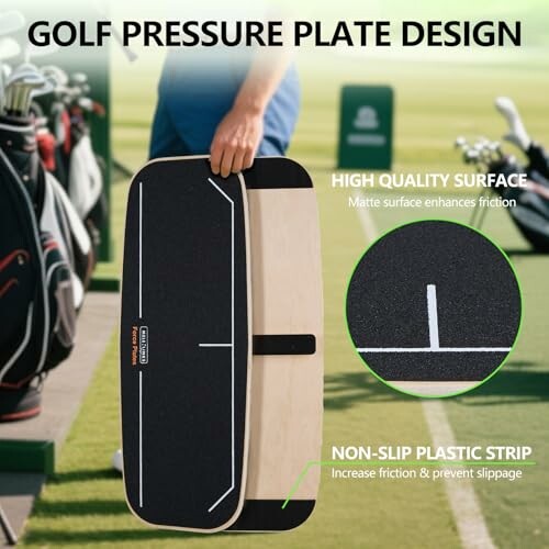 Golf pressure plate with high quality surface and non-slip plastic strip.