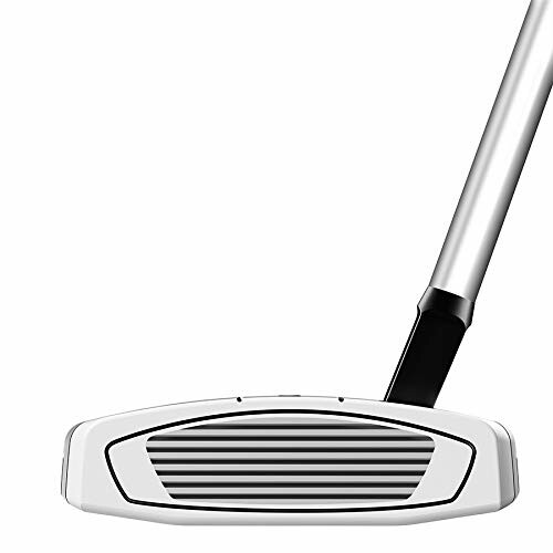 Close-up of a golf putter club head.