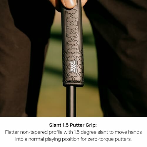 Closeup of a golf putter grip with a 1.5-degree slant.