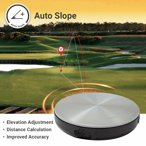 Golf rangefinder with auto slope feature on a golf course.