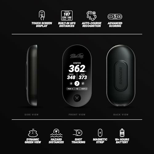 Golf rangefinder device with touchscreen, GPS, and advanced features.