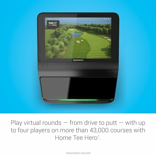 Golf simulator screen displaying a virtual golf course.