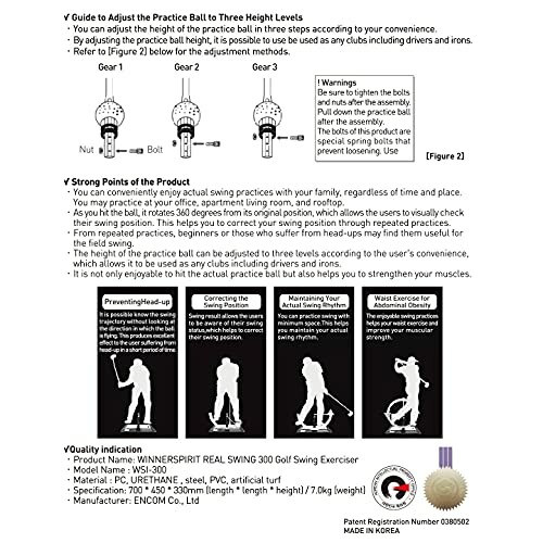 Instruction guide for golf swing exerciser with product details and usage tips.