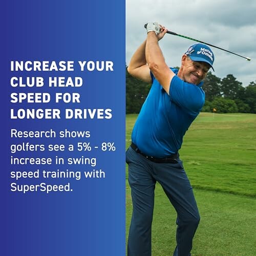 Golfer practicing swing to increase club head speed.