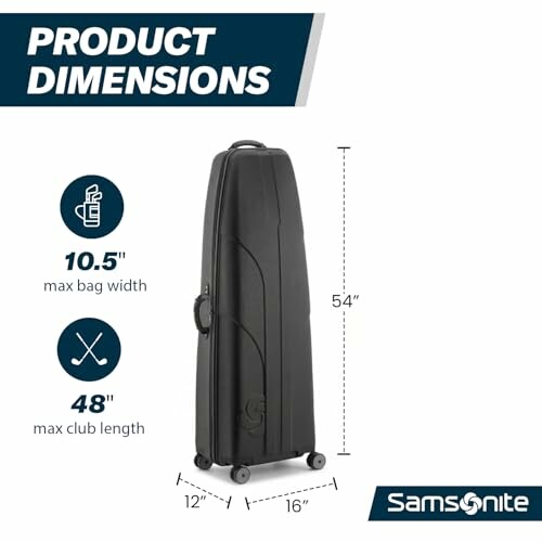 Samsonite golf travel case with dimensions shown.