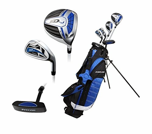 Junior golf club set with blue and silver clubs and a matching bag.