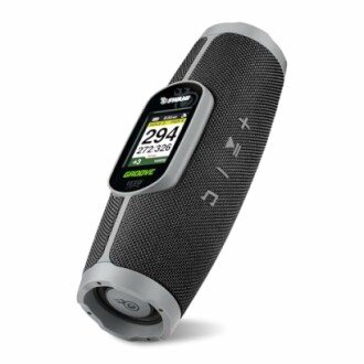 Portable speaker with digital display and control buttons.