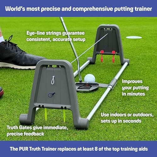 Putting trainer with eye-line strings and feedback gates.