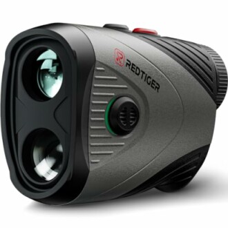 Redtiger golf rangefinder with dual lenses and textured grip.