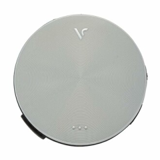 Top view of a round portable wireless speaker.