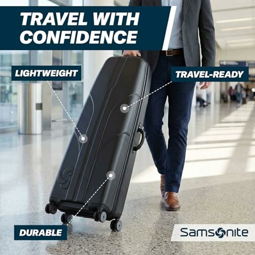 Person walking with a Samsonite suitcase in an airport.