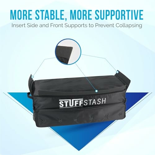 Black Stuff Stash storage box with supports and stability features highlighted.