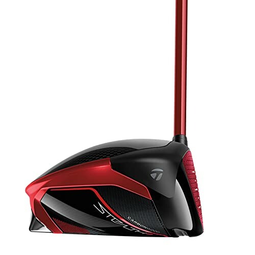 Red and black TaylorMade golf club driver.
