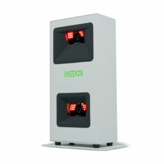 Uneekor golf launch monitor with two cameras and LED lights.