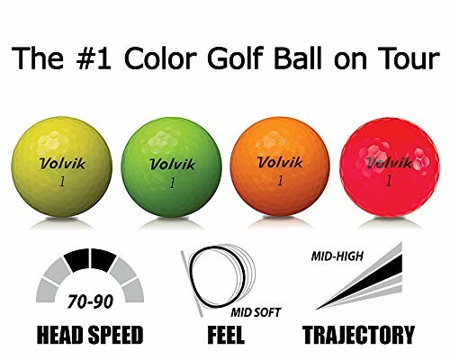 Volvik color golf balls in yellow, green, orange, red with performance features.